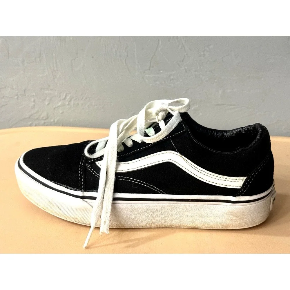 VANS Off the Wall Old Skool Skate Shoes Canvas Black White Sz Mens 6.5 women 8.0
